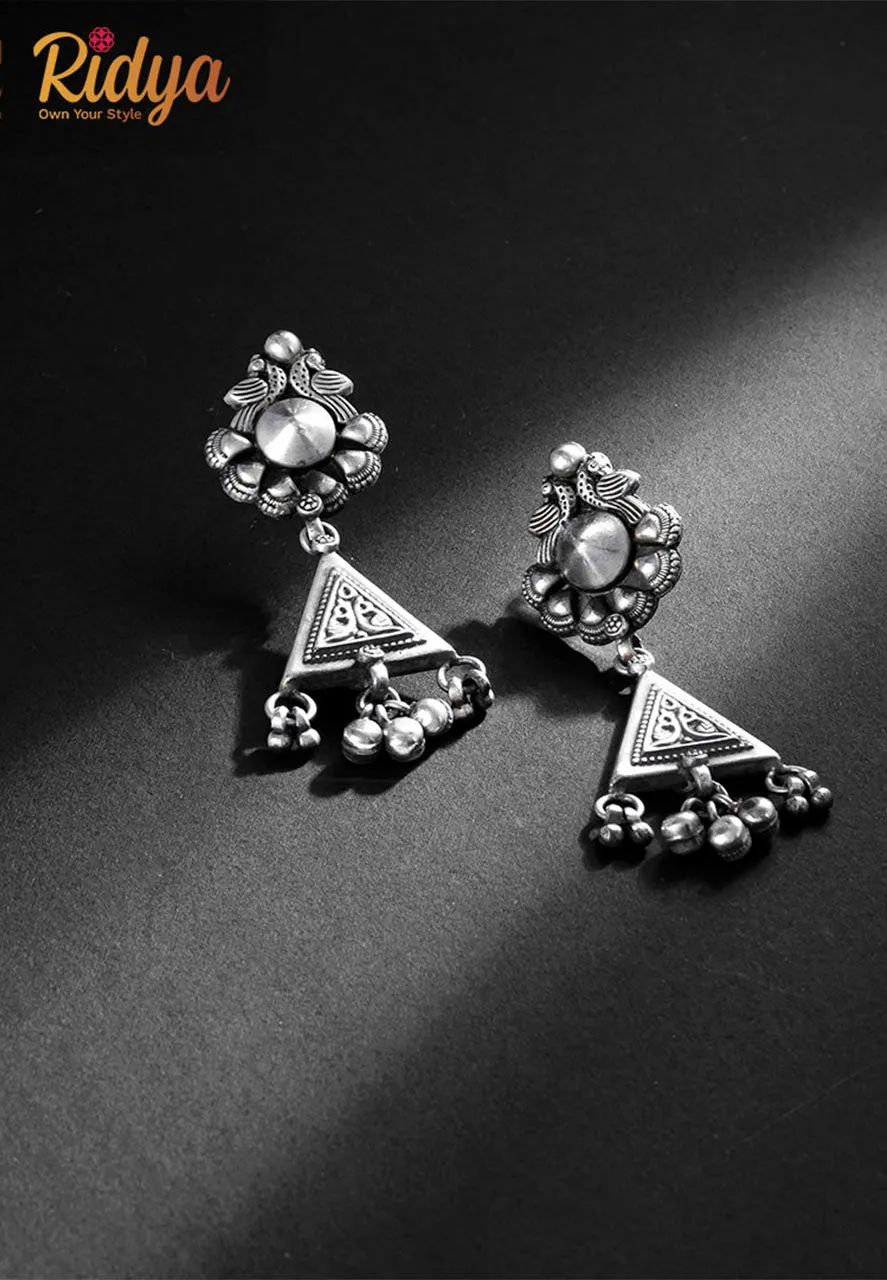 Dangling Triangle Peacock Motif Earrings