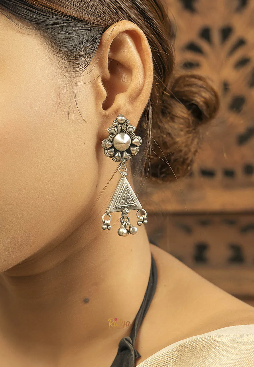 Dangling Triangle Peacock Motif Earrings