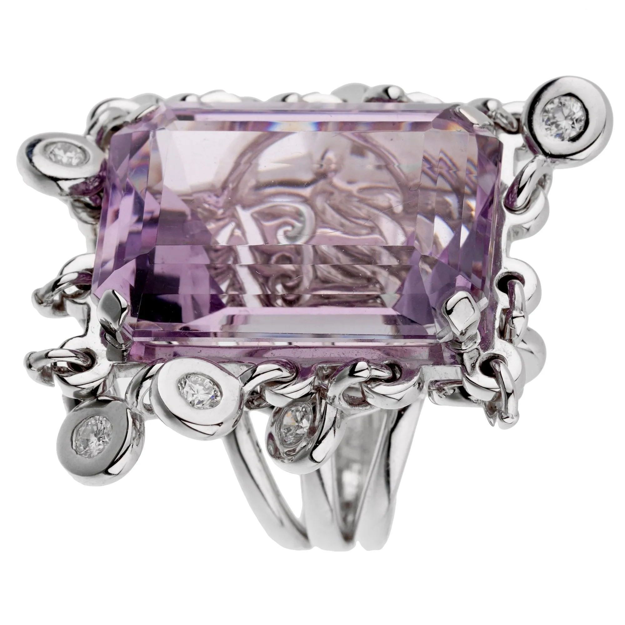 Dior Emerald Cut Amethyst Diamond Gold Ring Sz 6 1/2