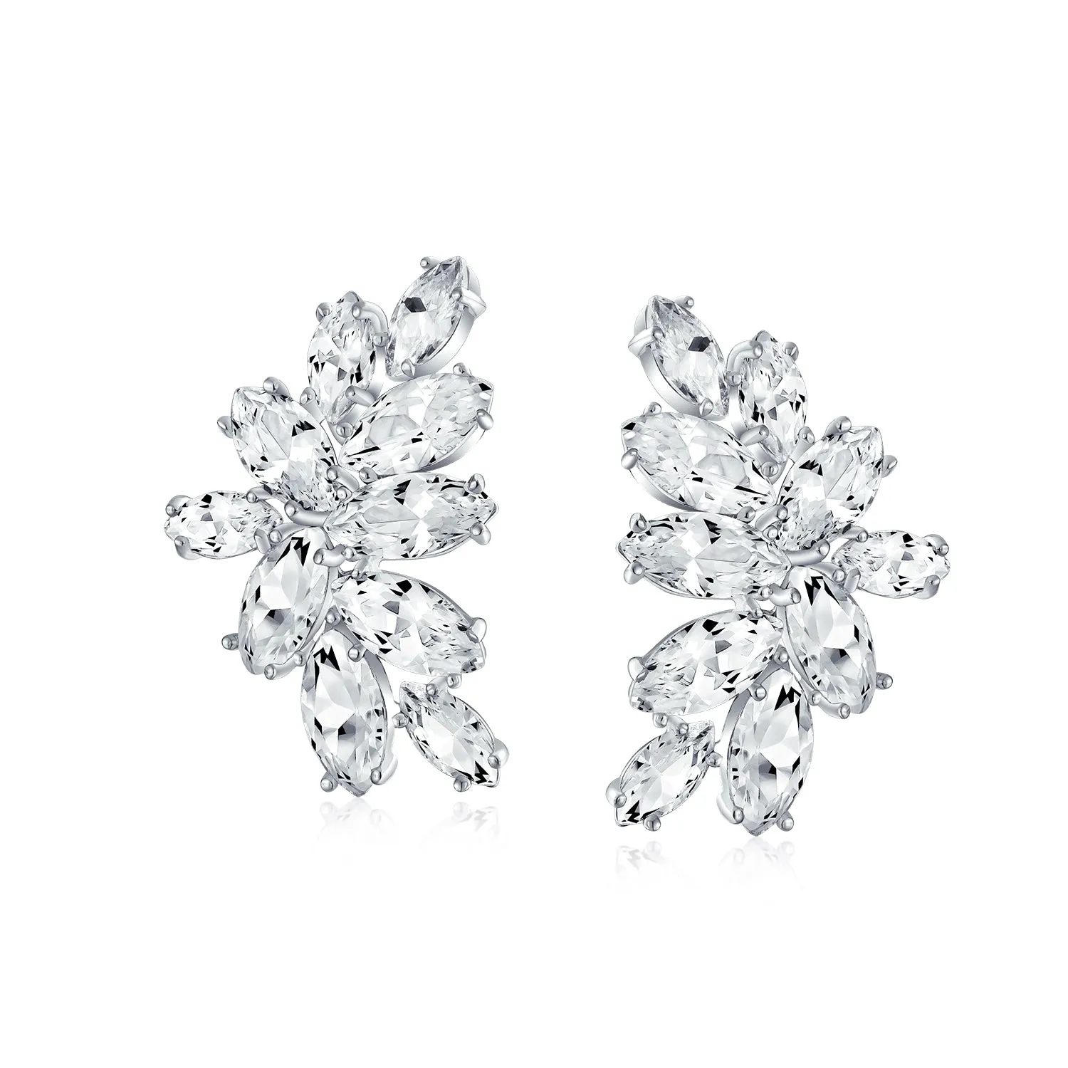 Elegant Bridal Marquise Cut CZ Leaf Clip-On Earrings for Weddings and Proms