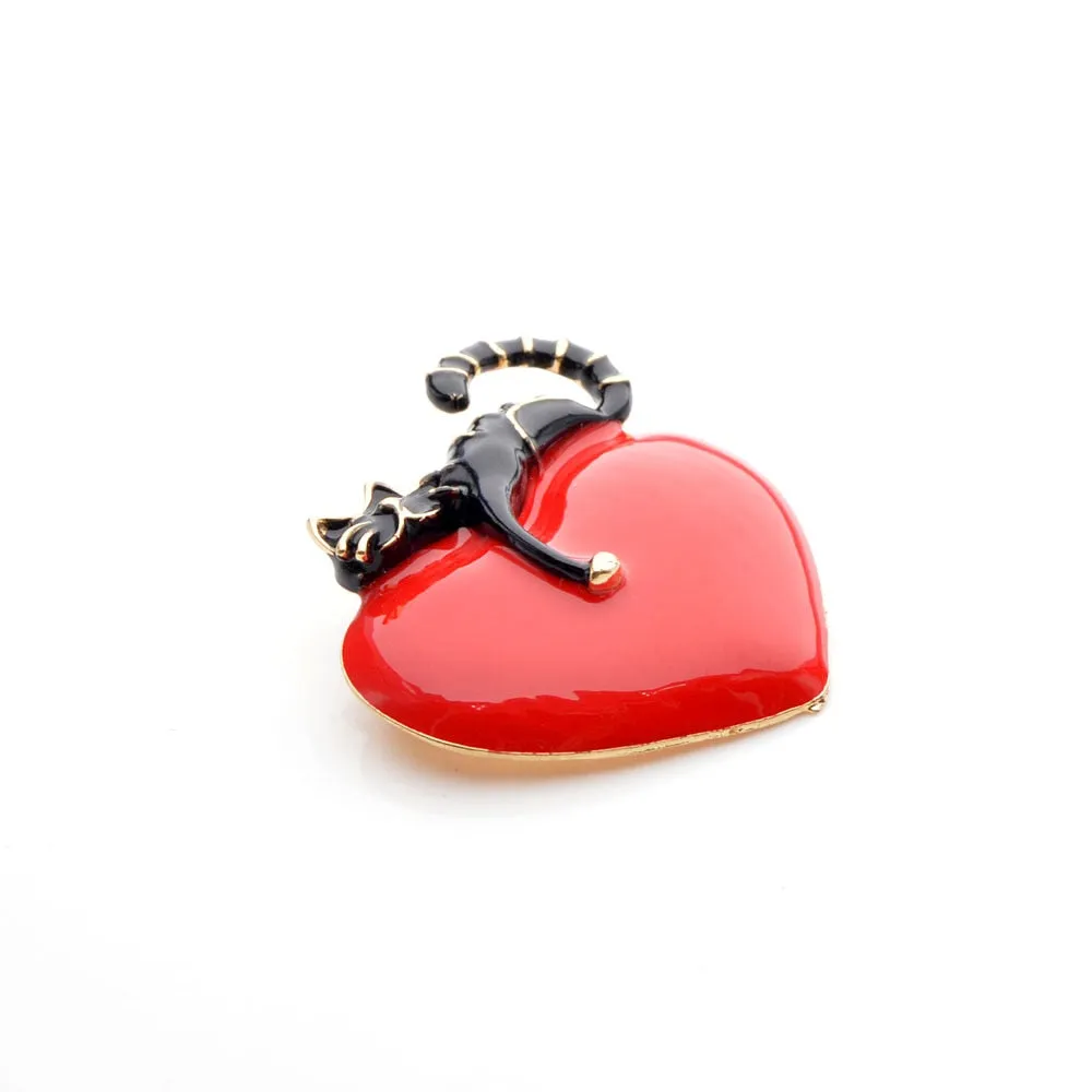 Enamel Heart And Cat Cute Kitty Pin Vivid Animal Brooches Kids Jewelry