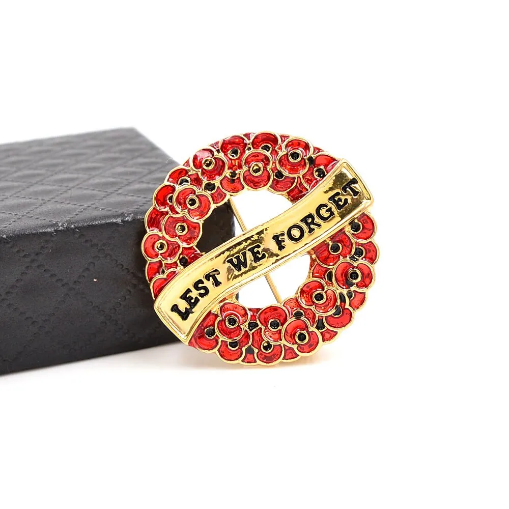 Enamel Poppy Flower Brooches For Women Red