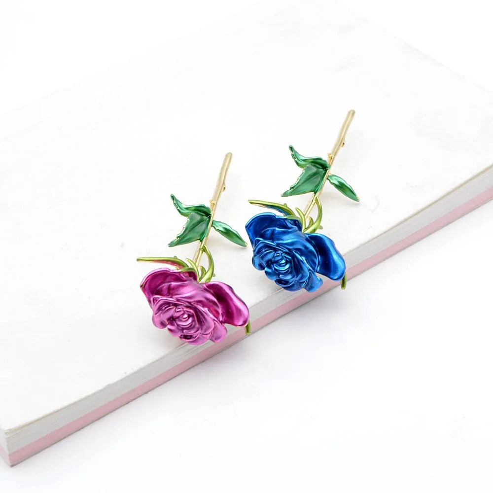Enamel Rose Brooches For Women