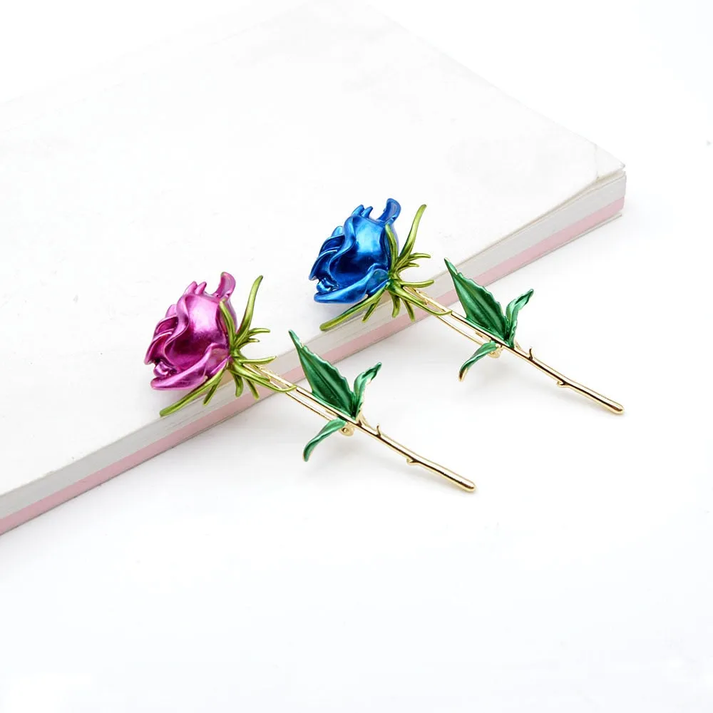 Enamel Rose Brooches For Women