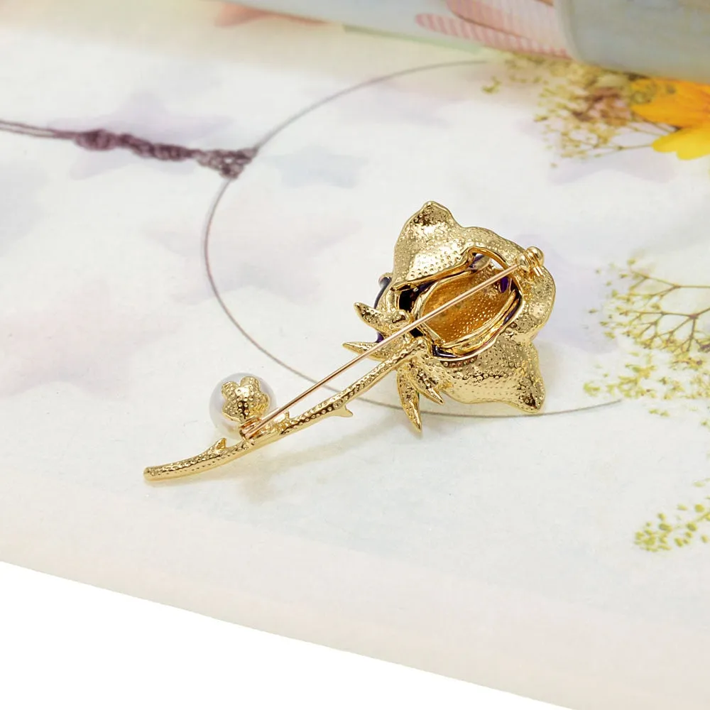 Enamel Rose Flower Brooches For Women 4 Colors Choose Pearl Pin Wedding Booch