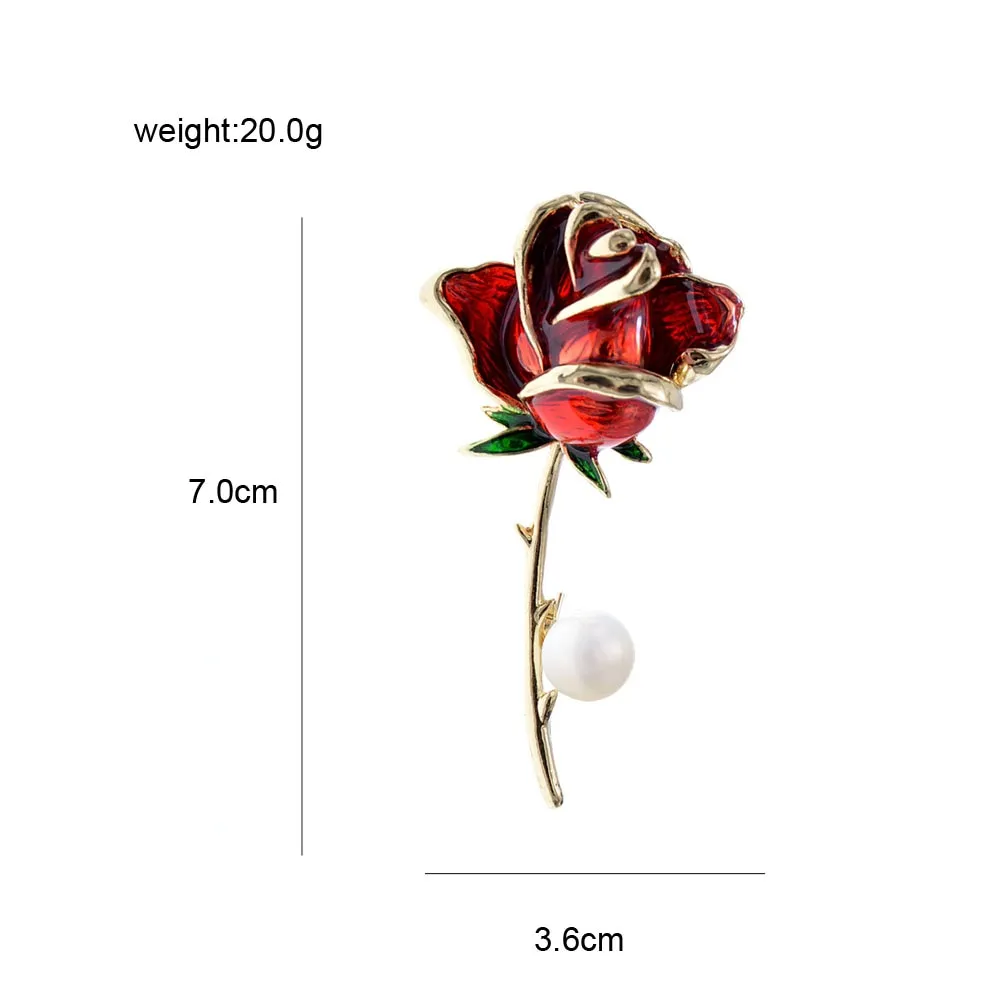 Enamel Rose Flower Brooches For Women 4 Colors Choose Pearl Pin Wedding Booch