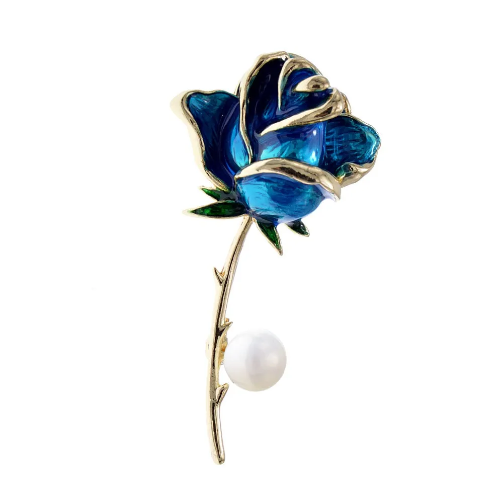 Enamel Rose Flower Brooches For Women 4 Colors Choose Pearl Pin Wedding Booch