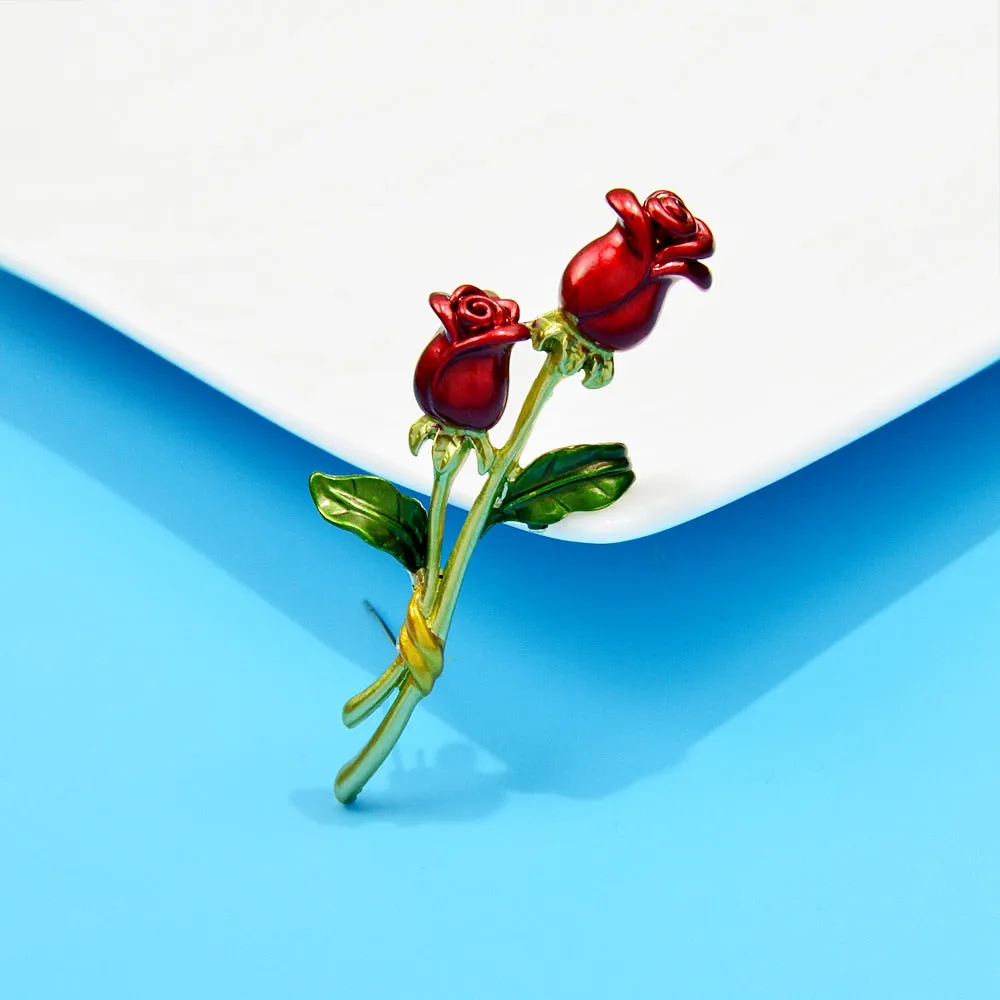 Enamel Rose Flower Brooches For Women Trendy Alloy Material Cheap Jewelry
