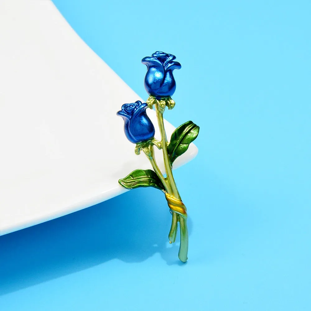Enamel Rose Flower Brooches For Women Trendy Alloy Material Cheap Jewelry