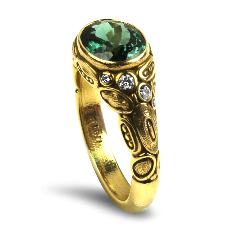 Estate 18K Yellow Gold Alex Sepkus Tourmaline and Diamond Ring