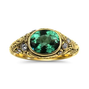 Estate 18K Yellow Gold Alex Sepkus Tourmaline and Diamond Ring