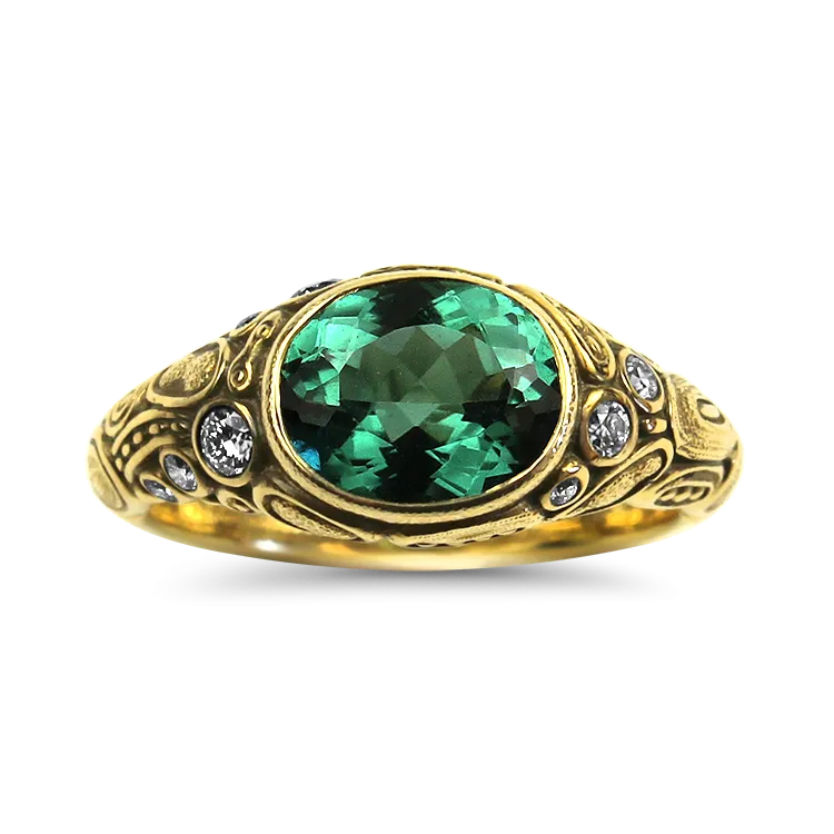 Estate 18K Yellow Gold Alex Sepkus Tourmaline and Diamond Ring