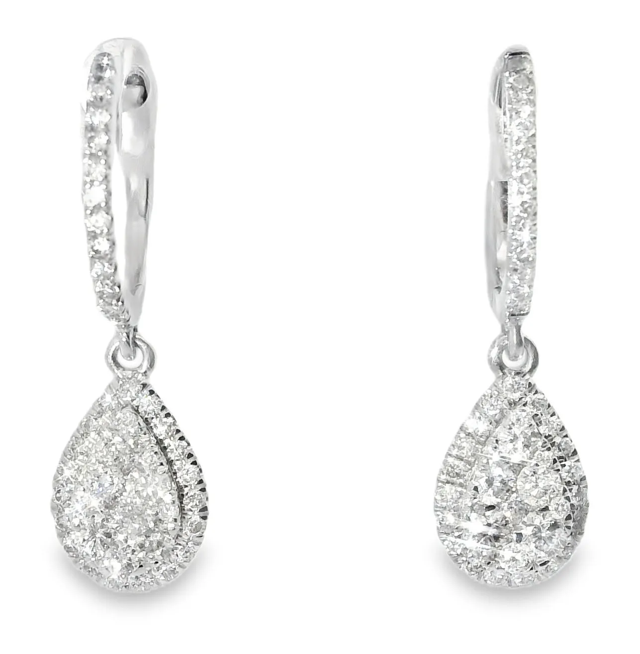 Fabulous Estate 14K White Gold Brilliant Round Diamond Dangle Drop Earrings.