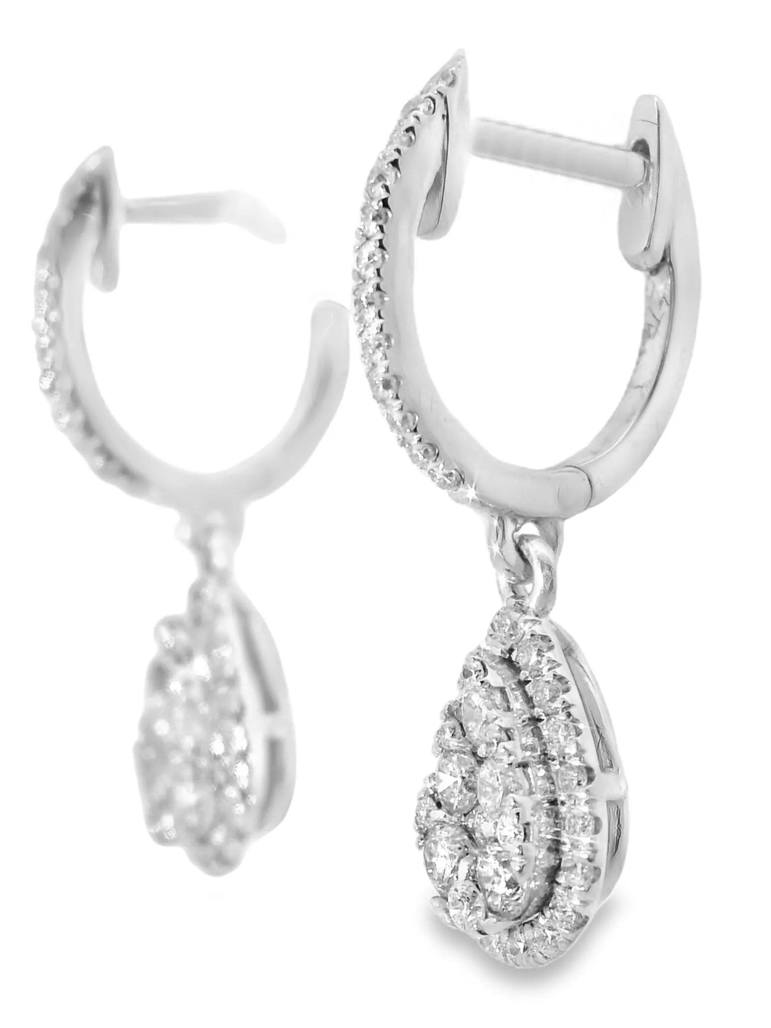 Fabulous Estate 14K White Gold Brilliant Round Diamond Dangle Drop Earrings.