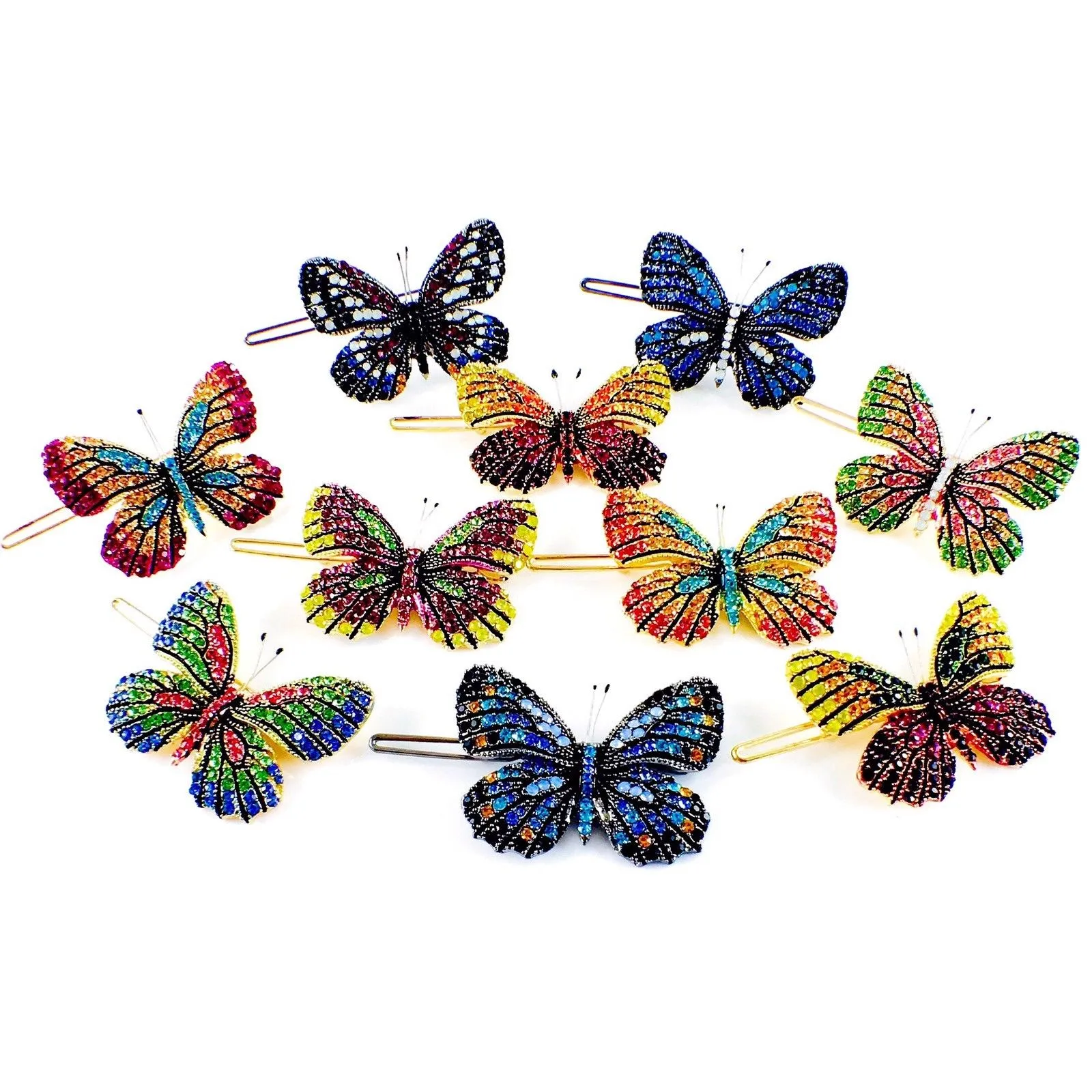 Fairy Butterfly Hair Clip Swarovski Crystal gold base multi colors Pink Amber Blue