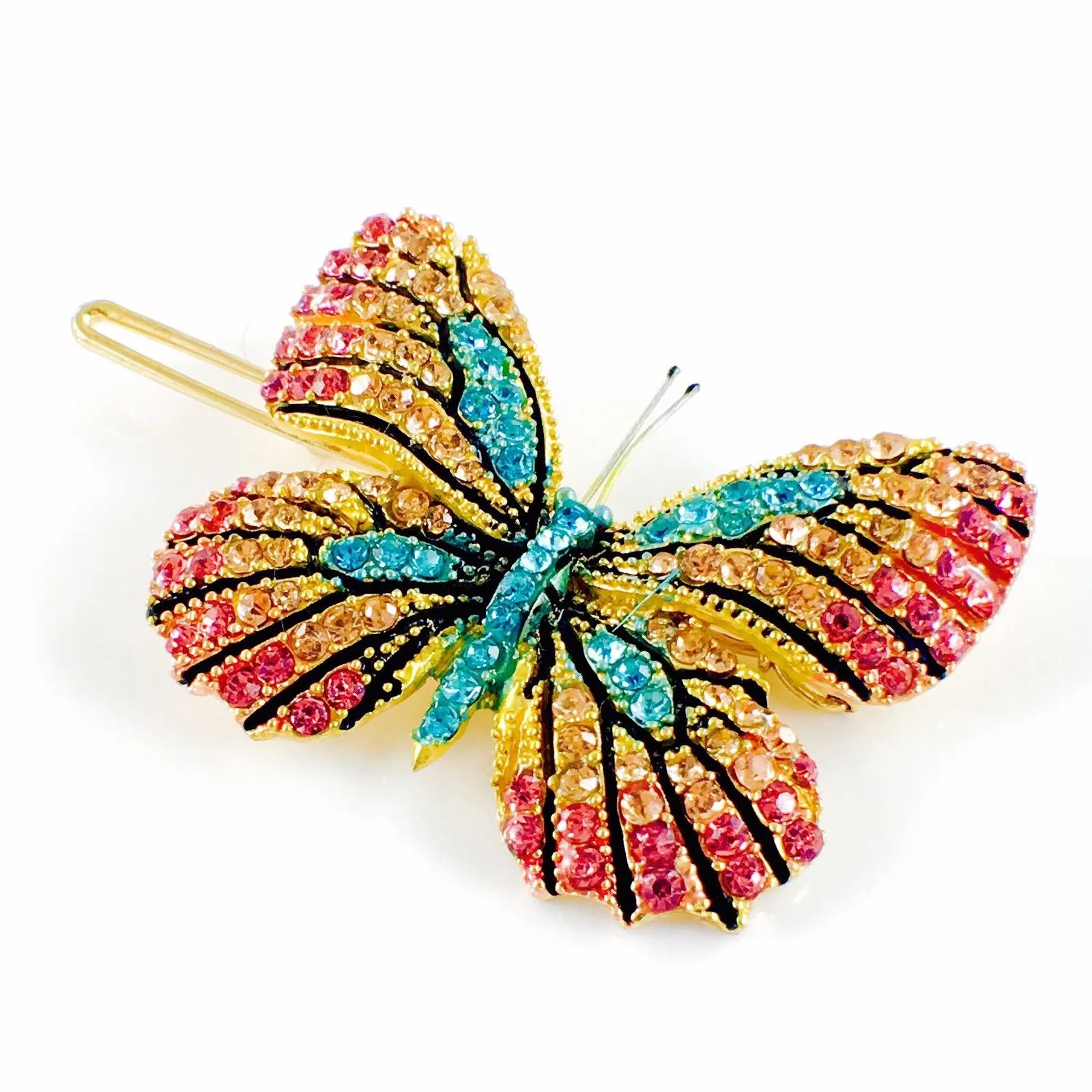 Fairy Butterfly Hair Clip Swarovski Crystal gold base multi colors Pink Amber Blue