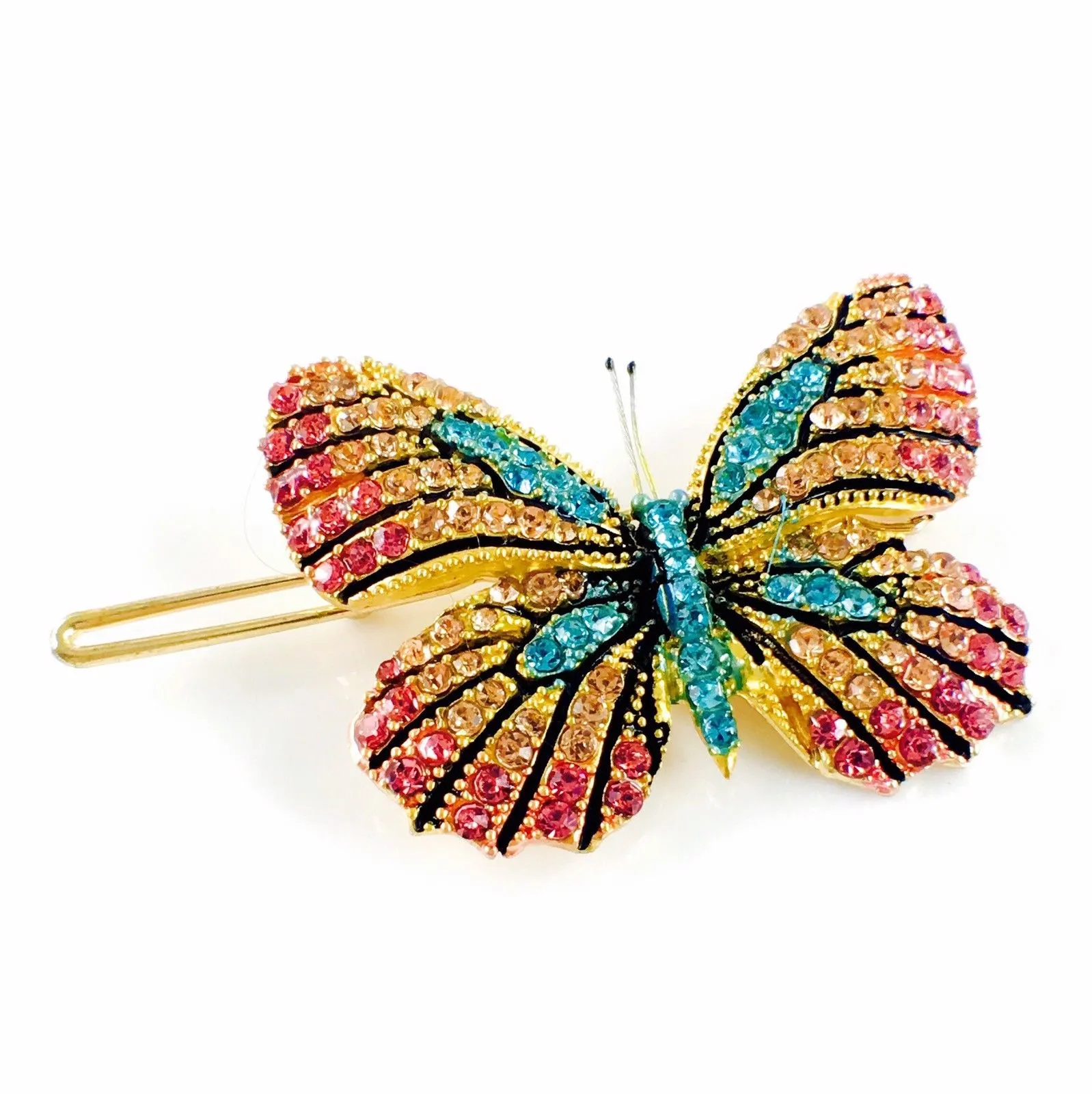 Fairy Butterfly Hair Clip Swarovski Crystal gold base multi colors Pink Amber Blue