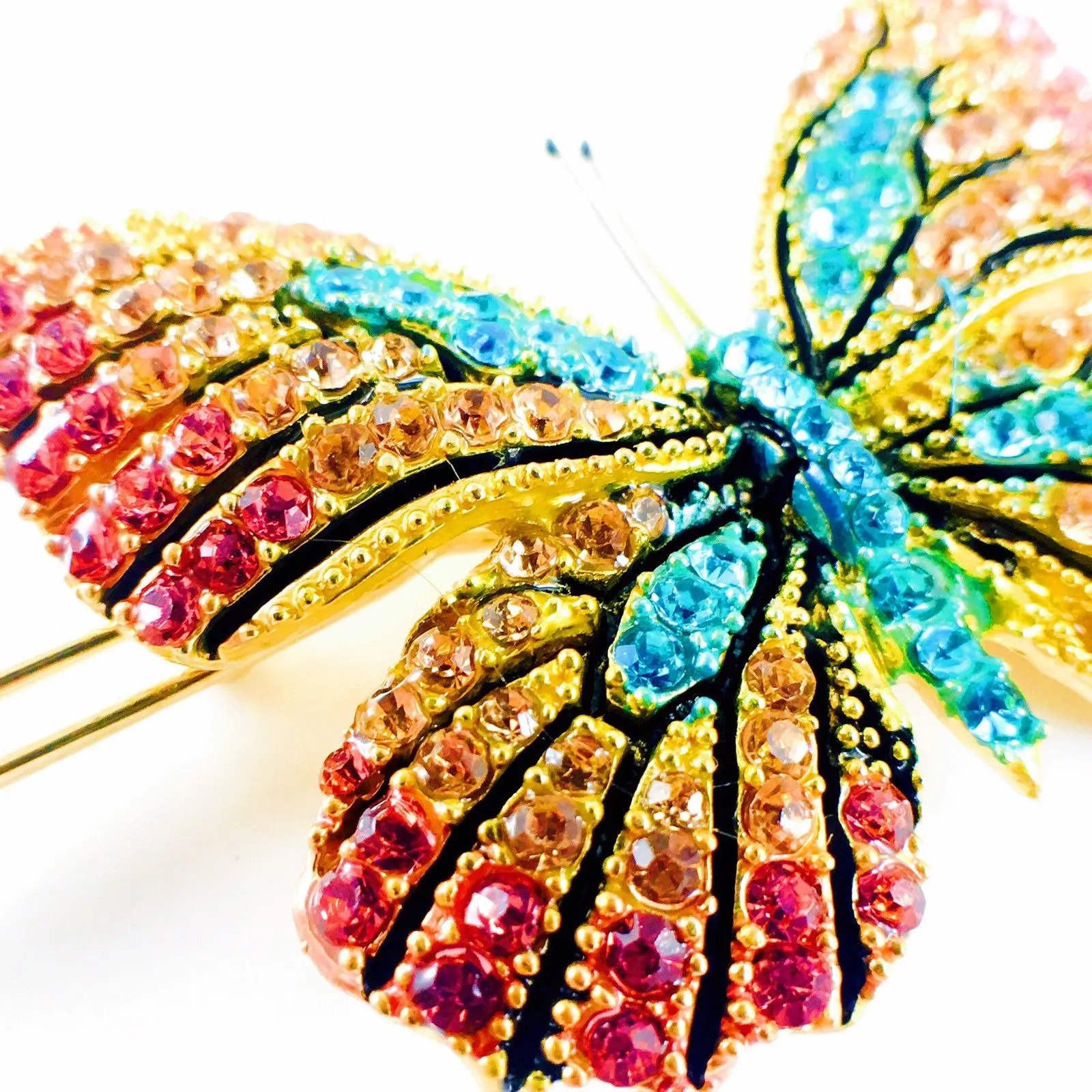 Fairy Butterfly Hair Clip Swarovski Crystal gold base multi colors Pink Amber Blue