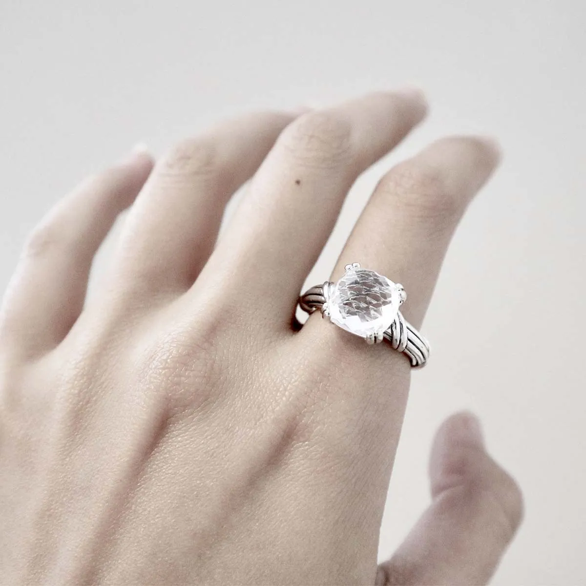 Fantasies Rock Crystal Cocktail Ring in sterling silver 10mm