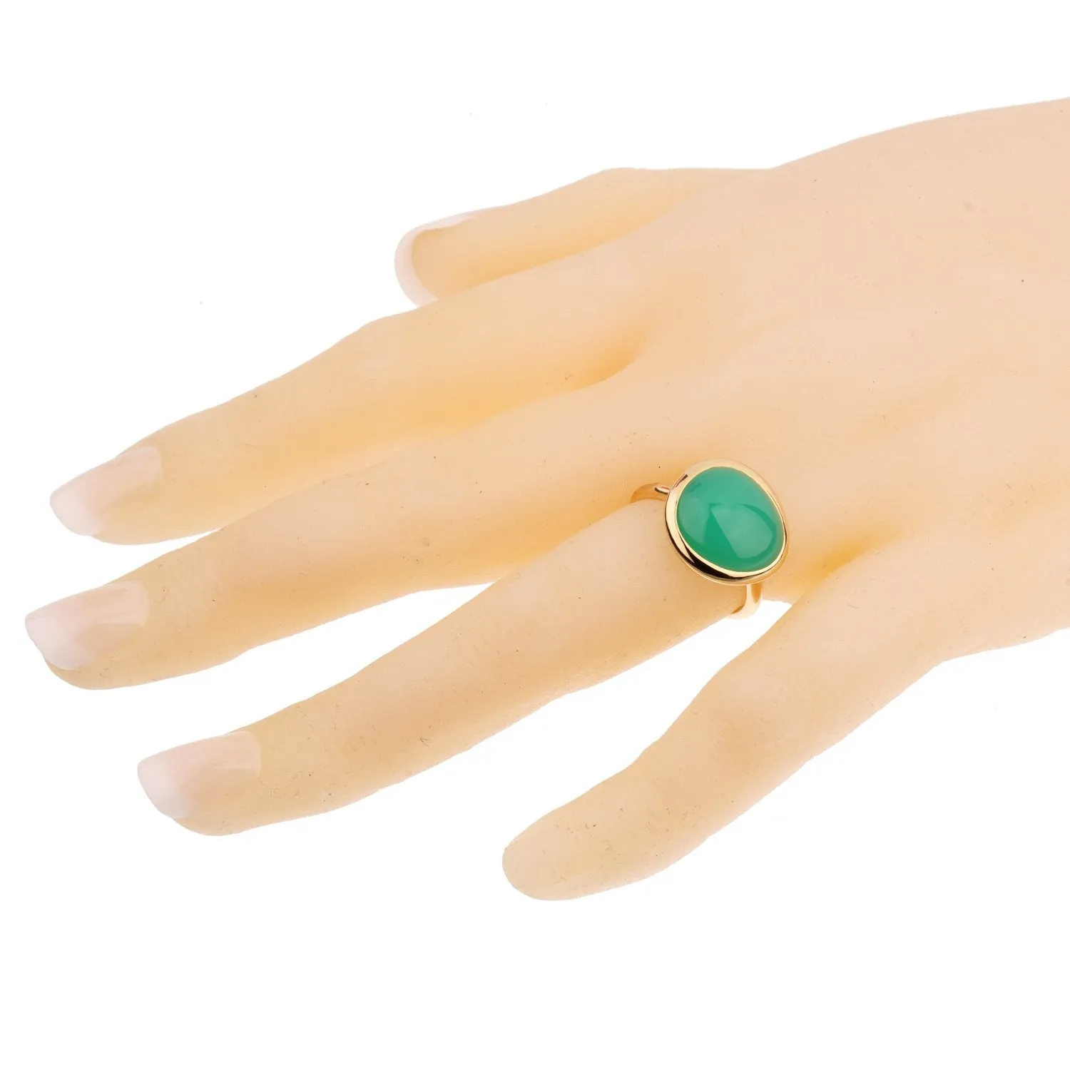 Fred of Paris 7ct Chrysoprase Cabochon Yellow Gold Cocktail Ring Size 5 1/4