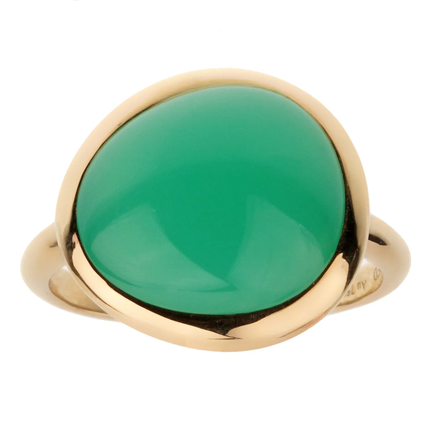 Fred of Paris 7ct Chrysoprase Cabochon Yellow Gold Cocktail Ring Size 5 1/4