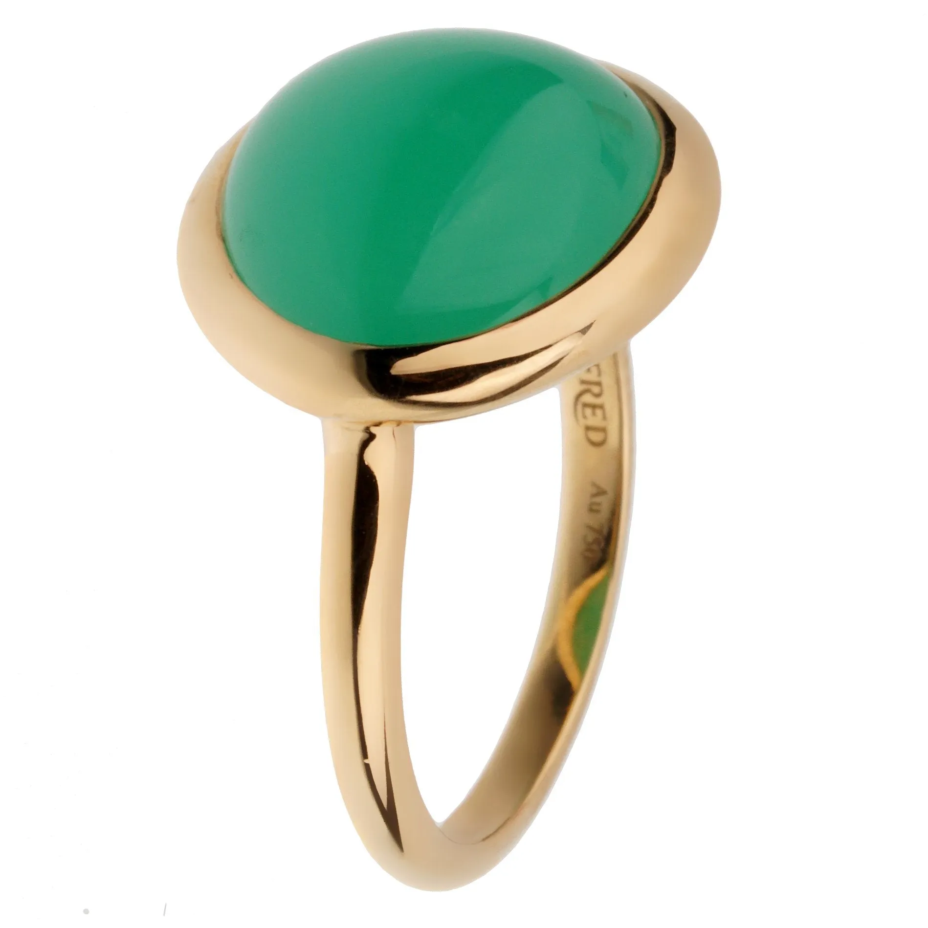 Fred of Paris 7ct Chrysoprase Cabochon Yellow Gold Cocktail Ring Size 5 1/4