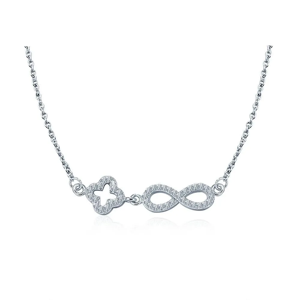 Genuine 925 Sterling Silver Romantic Necklace, Endless Love Pendant with Cubic Zirconia