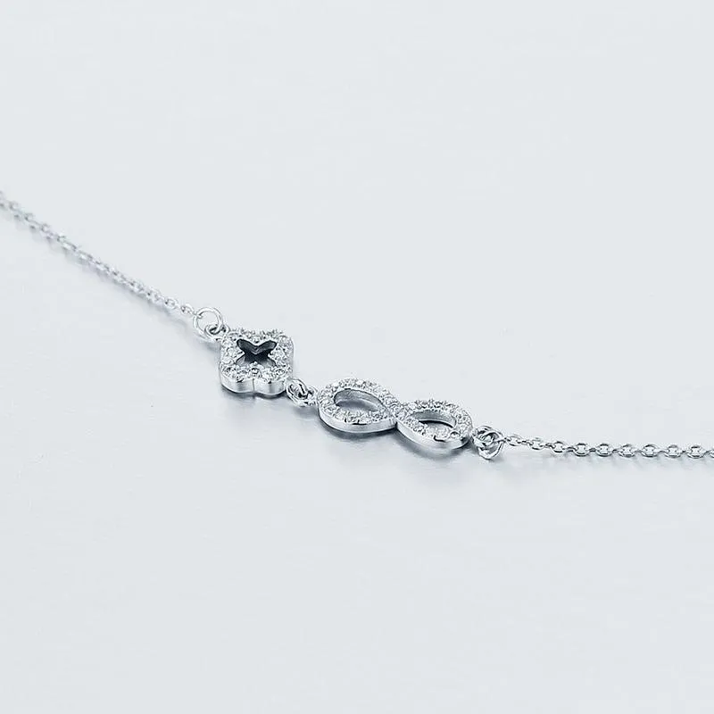 Genuine 925 Sterling Silver Romantic Necklace, Endless Love Pendant with Cubic Zirconia
