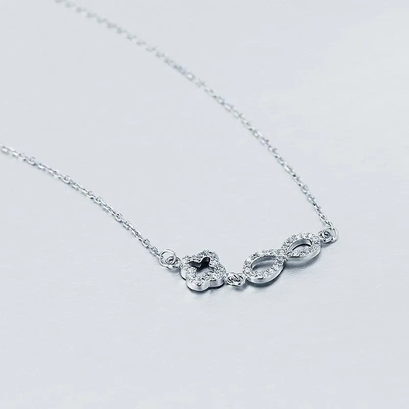 Genuine 925 Sterling Silver Romantic Necklace, Endless Love Pendant with Cubic Zirconia