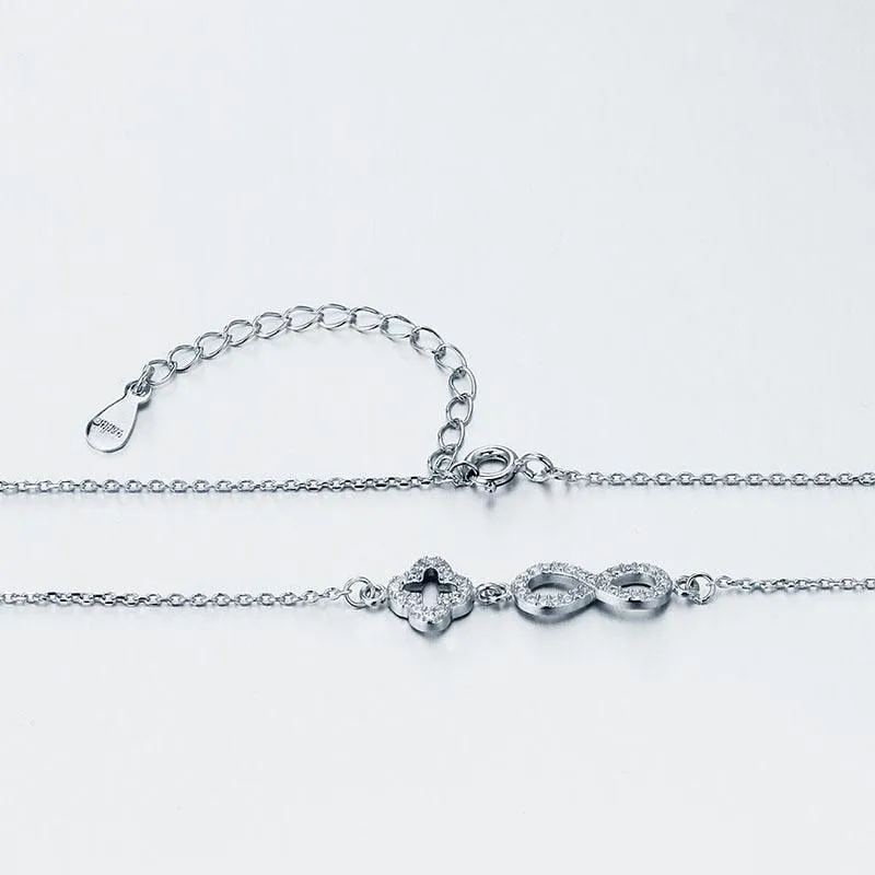 Genuine 925 Sterling Silver Romantic Necklace, Endless Love Pendant with Cubic Zirconia