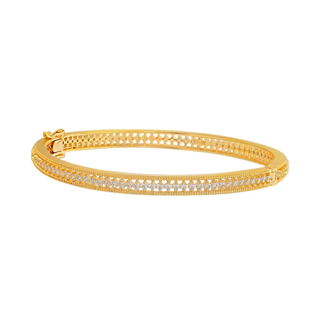 Glamorous Gold Plated CZ 925 Sterling Silver Bangle