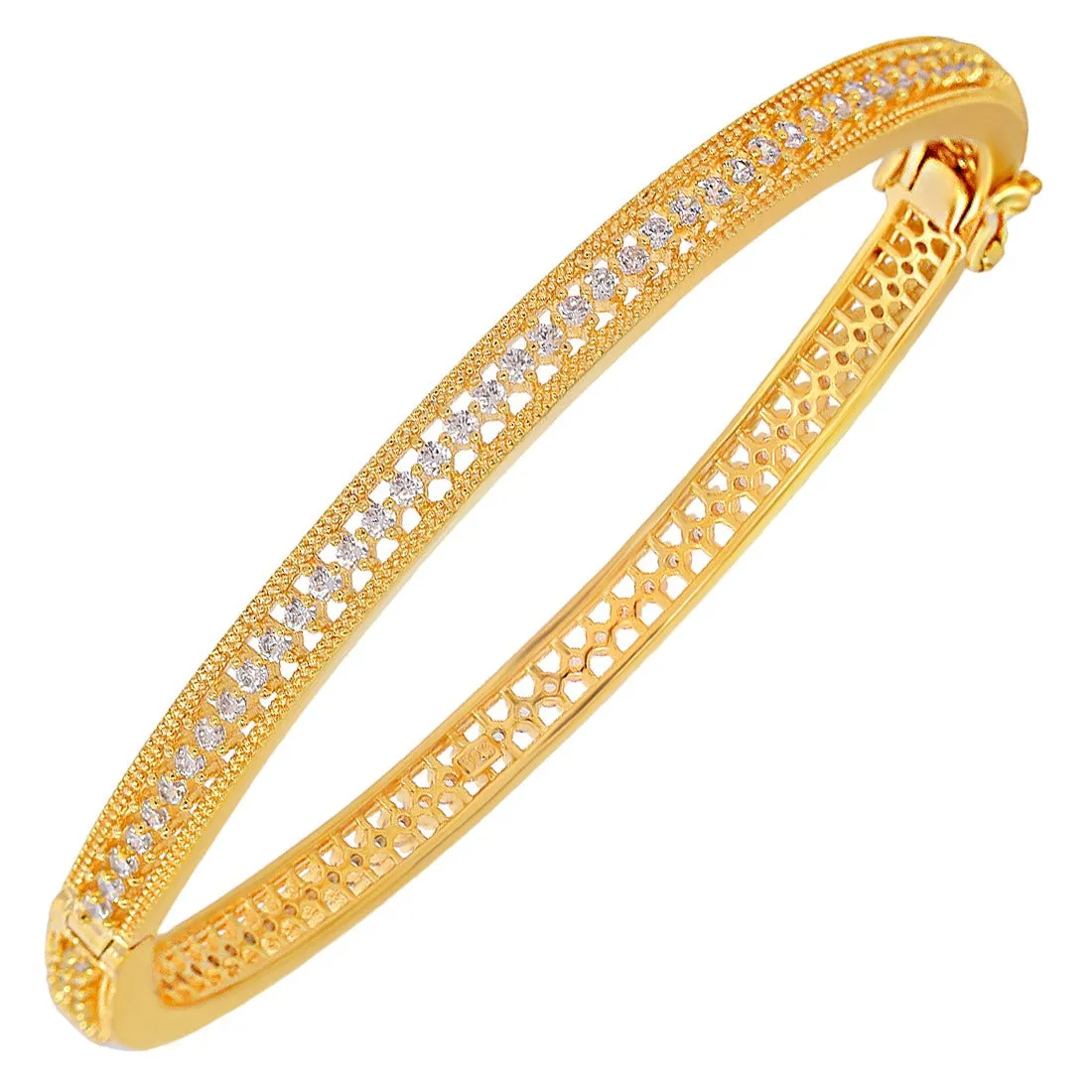 Glamorous Gold Plated CZ 925 Sterling Silver Bangle