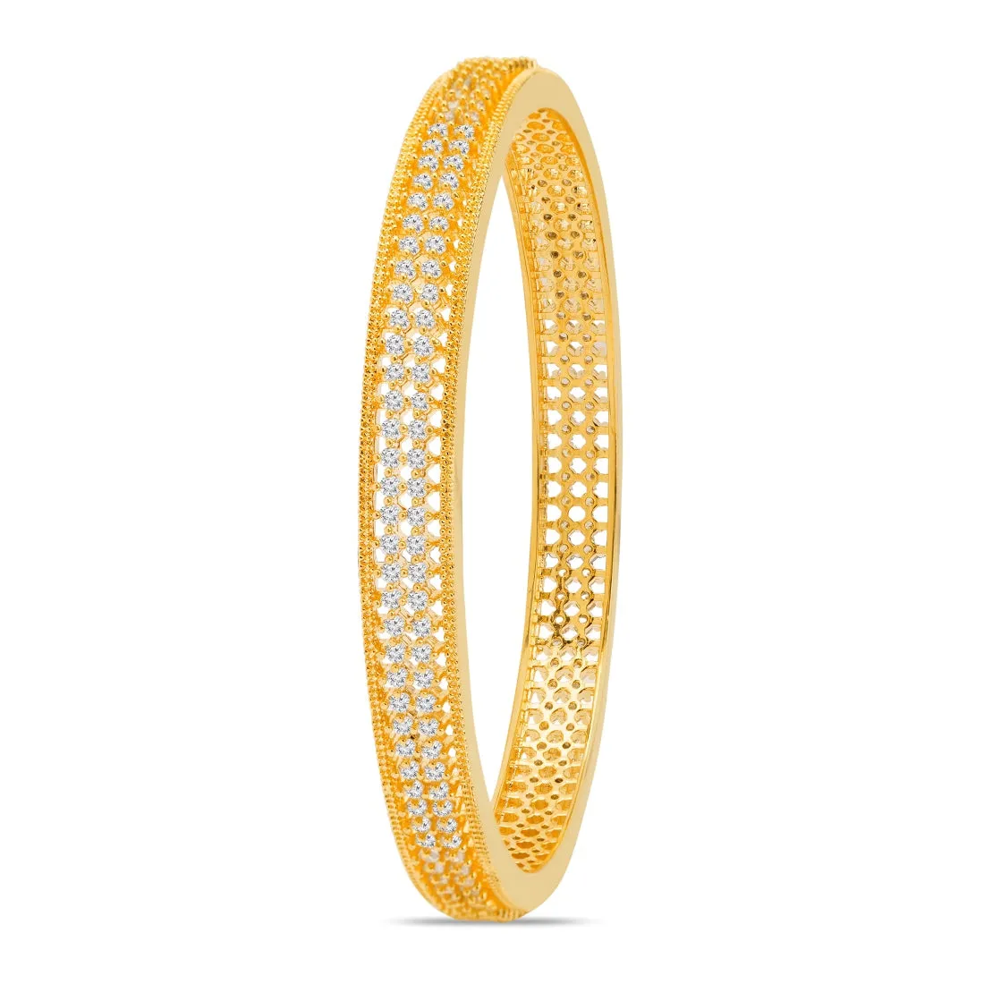 Glamorous Gold Plated CZ 925 Sterling Silver Bangle