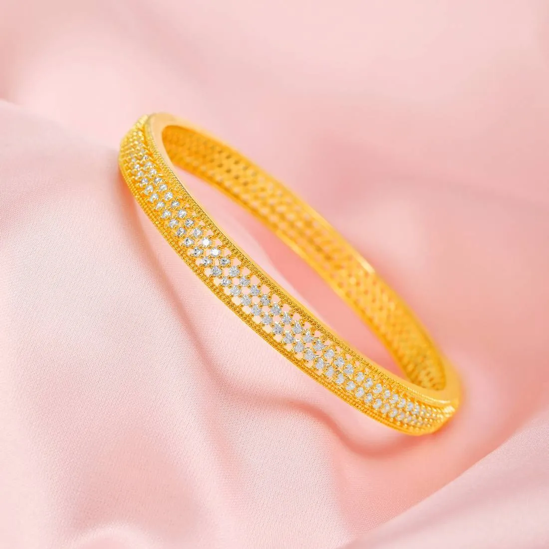 Glamorous Gold Plated CZ 925 Sterling Silver Bangle