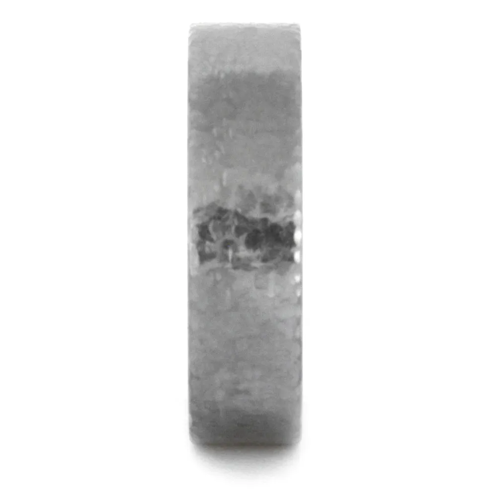 Hammered Titanium Wedding Band with a Mahogany Wood Sleeve