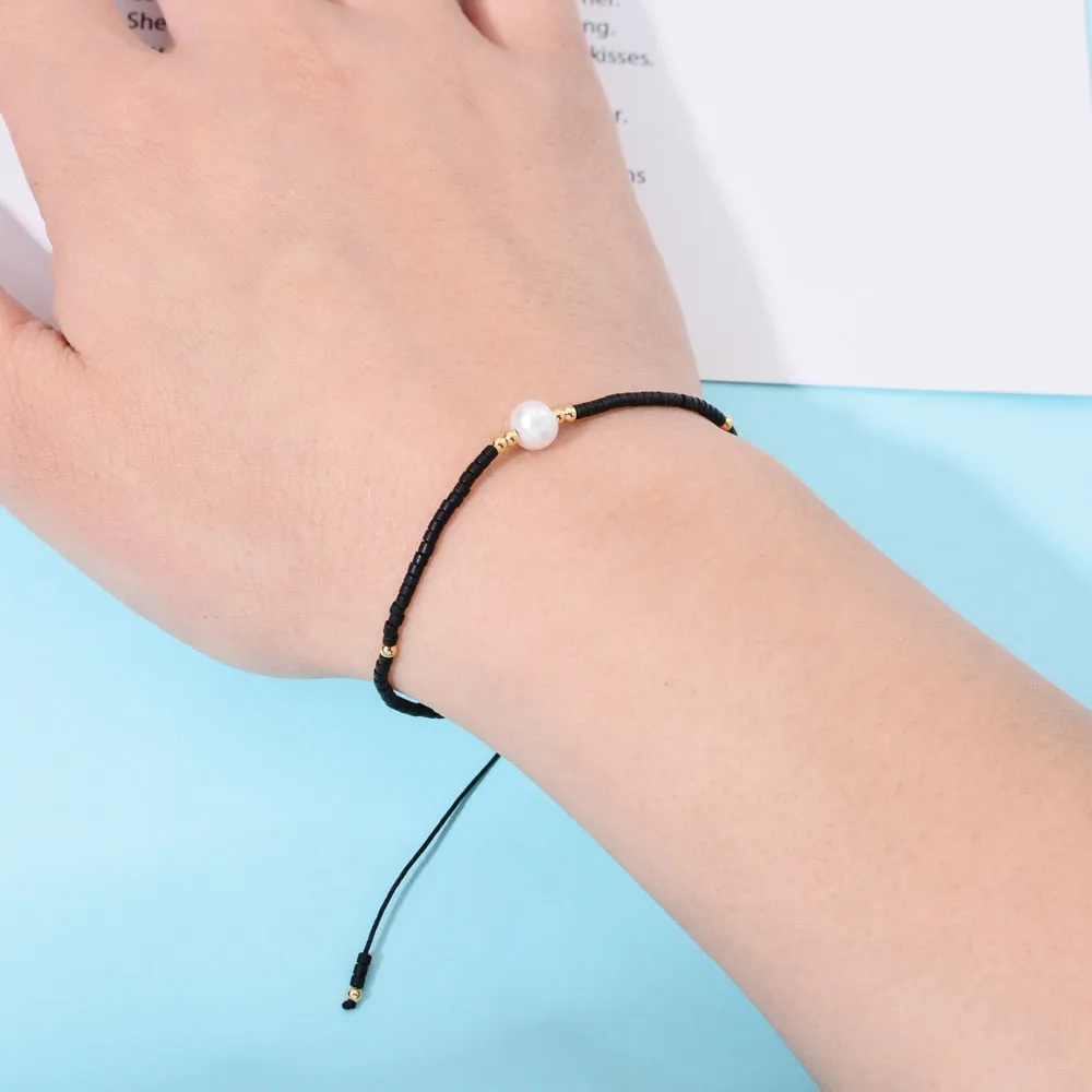Handmade Black Glass Stone Bracelets For Women