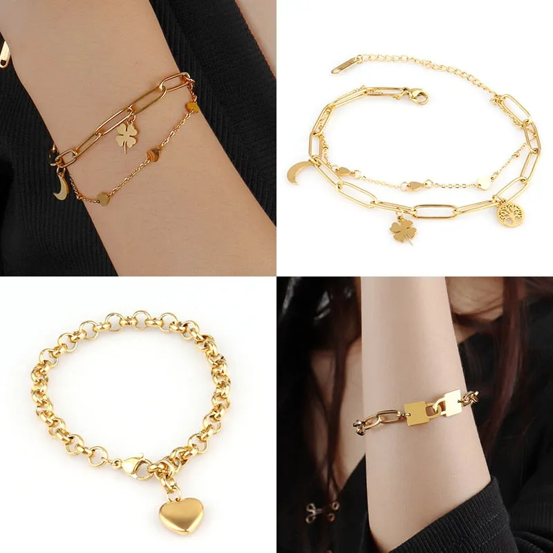 Heart Pendant Vintage Chain Bracelets For Women Bohemian