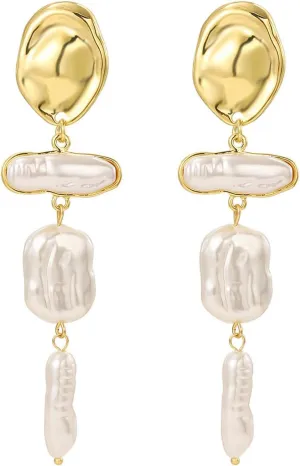 HETICA Baroque Pearl Earrings for Women - Large Teardrop Drop Statement Dangle Earring, Fashion Bridal Wedding Gift