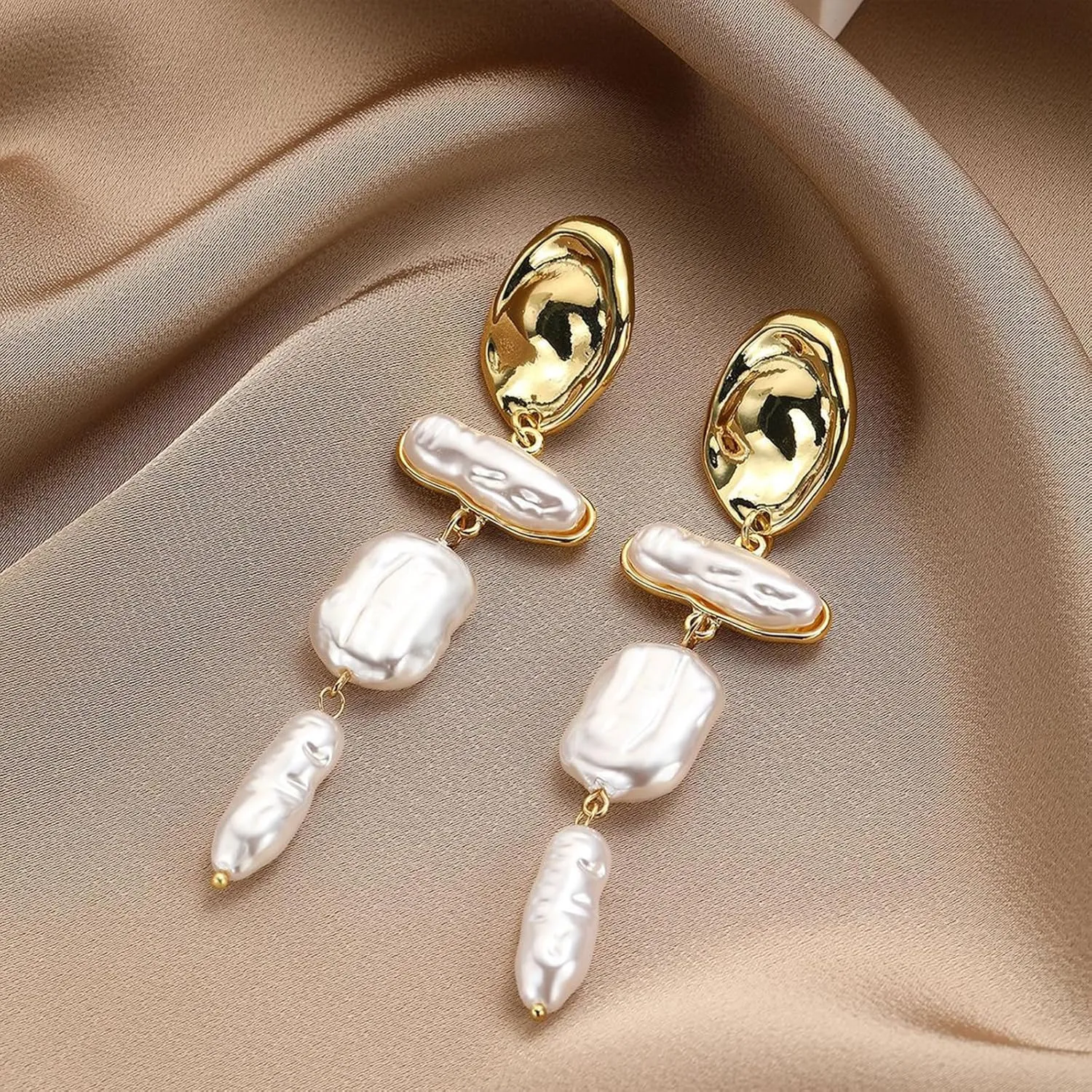 HETICA Baroque Pearl Earrings for Women - Large Teardrop Drop Statement Dangle Earring, Fashion Bridal Wedding Gift