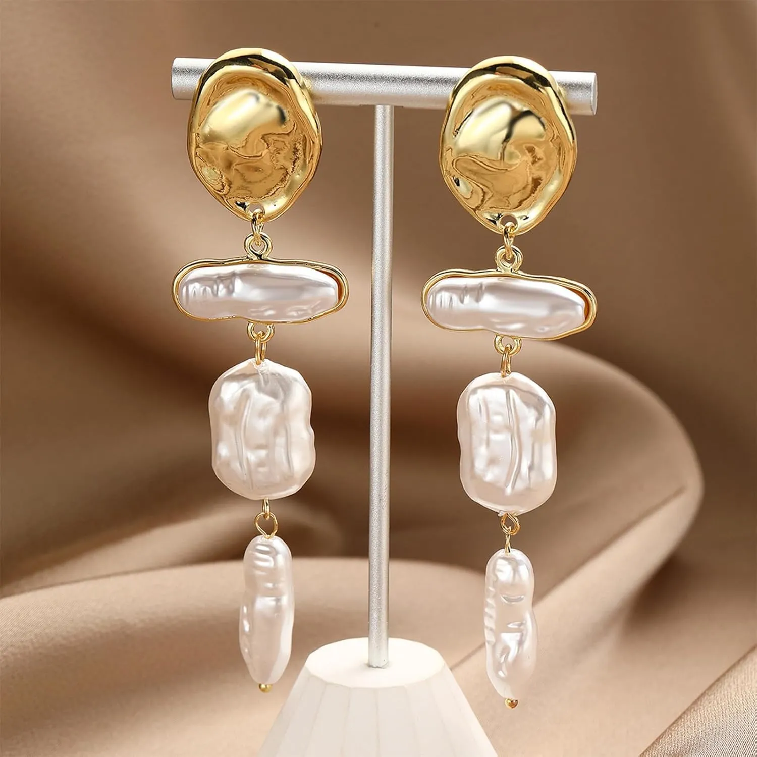 HETICA Baroque Pearl Earrings for Women - Large Teardrop Drop Statement Dangle Earring, Fashion Bridal Wedding Gift
