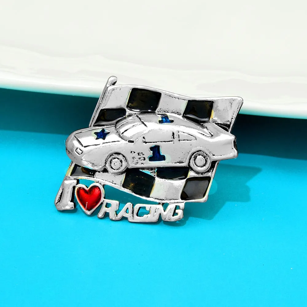 I Love Racing&quot; Car Brooch Men Coat Pin 3 Colors Available Badge