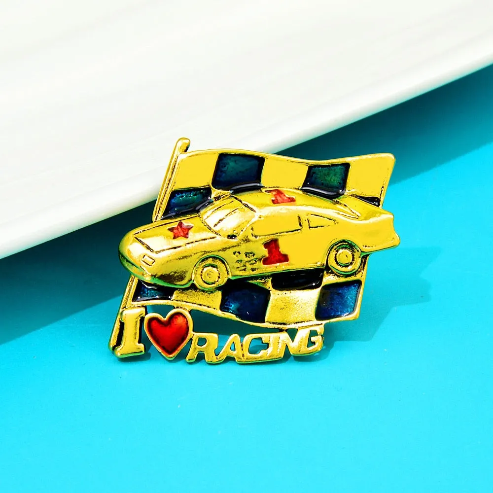 I Love Racing&quot; Car Brooch Men Coat Pin 3 Colors Available Badge