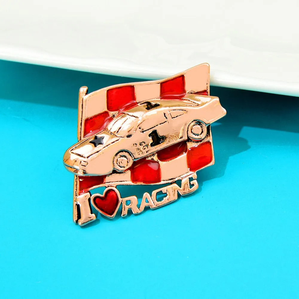 I Love Racing&quot; Car Brooch Men Coat Pin 3 Colors Available Badge