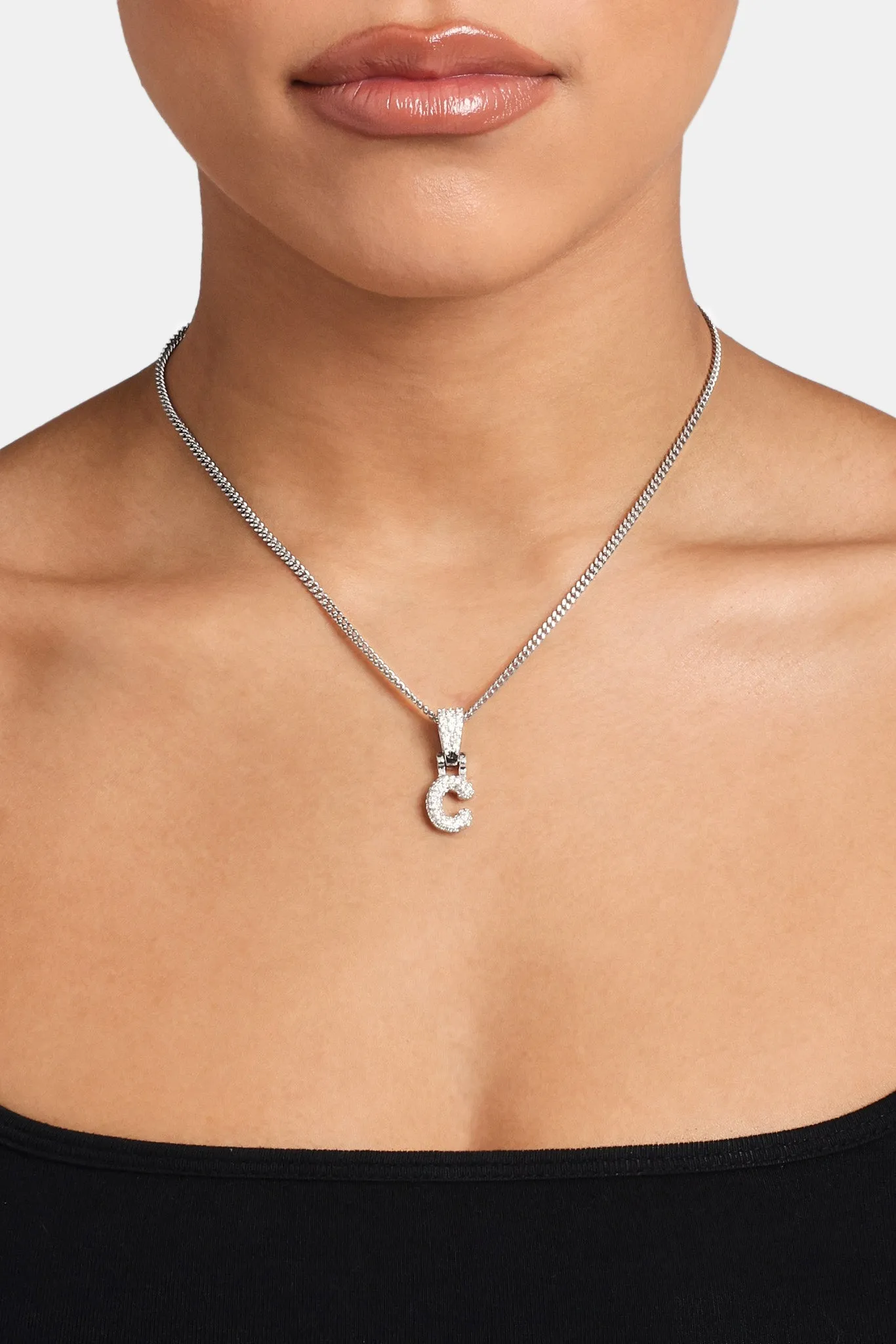 Iced Mini Bubble Pendant & Micro Cuban Chain - White