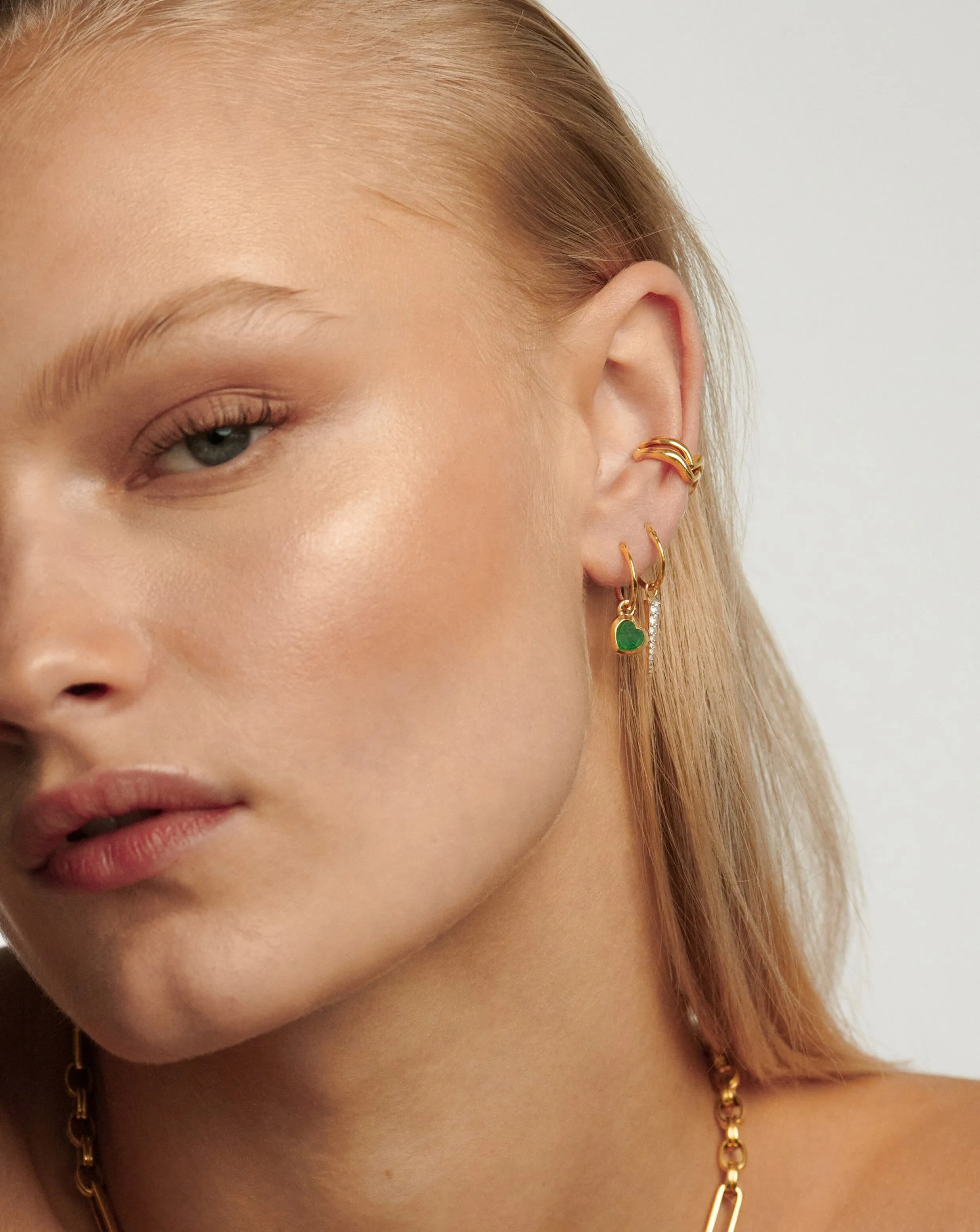 Jelly Heart Charm Mini Hoop Earrings | 18ct Gold Plated Vermeil/Green Chalcedony