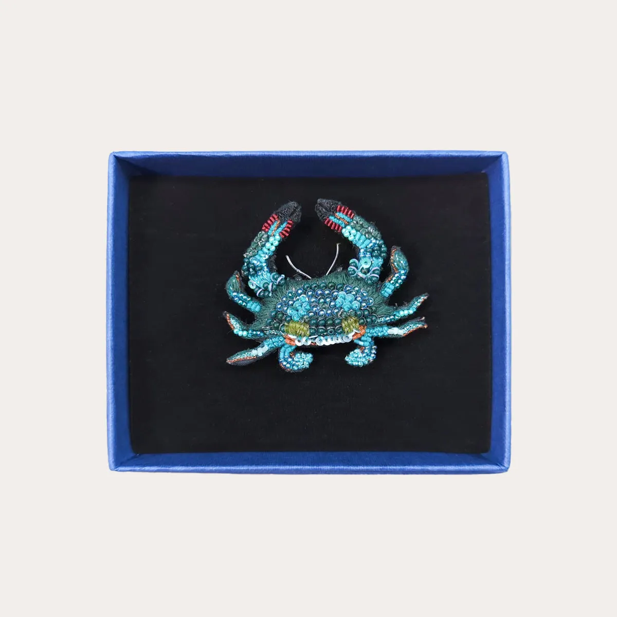 Jimmy Blue Crab Hand-Embroidered Brooch Pin