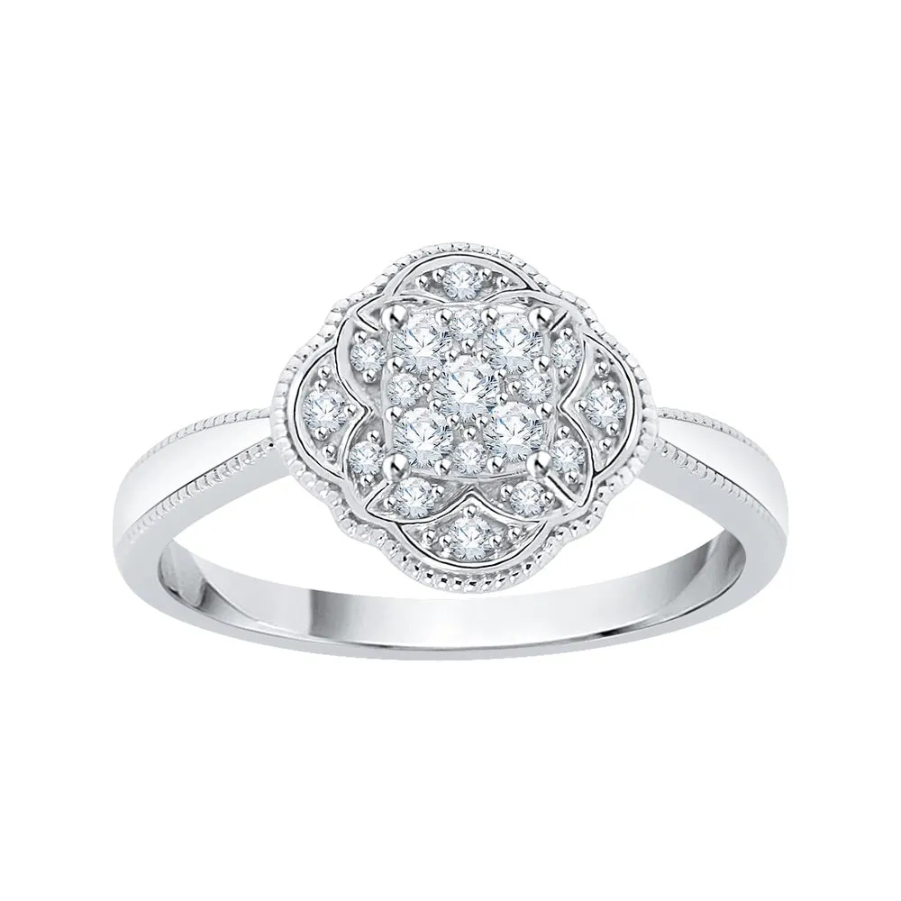 KATARINA 1/8 cttw Cluster Diamond Milgrain Edge Fashion Ring