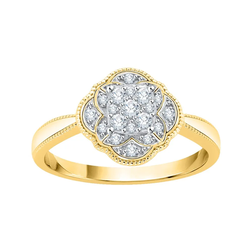 KATARINA 1/8 cttw Cluster Diamond Milgrain Edge Fashion Ring