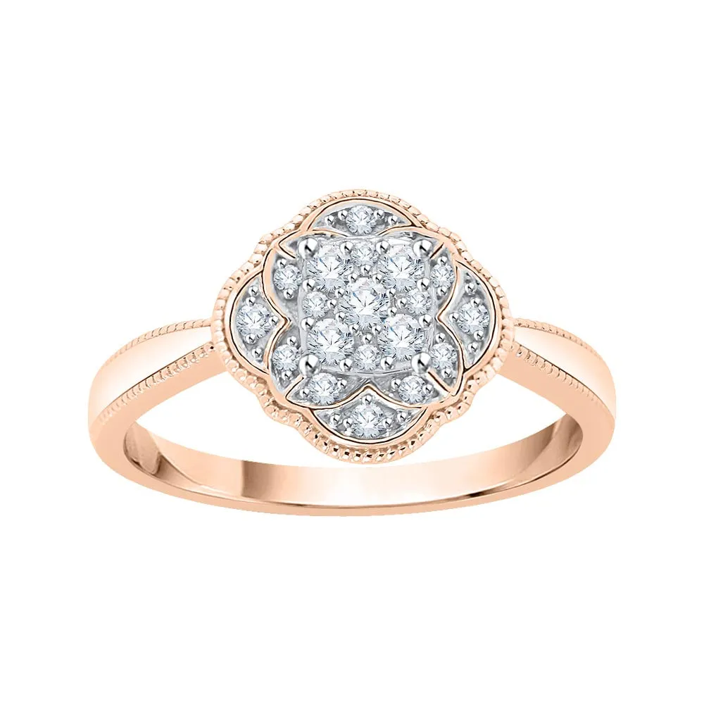 KATARINA 1/8 cttw Cluster Diamond Milgrain Edge Fashion Ring
