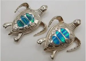 Kemp Ridley Sterling Silver Opal Inlay Turtle Pin